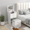3 in 1 kaptafel met spiegel, nachtkastje, rolkruk, laden, wit 9