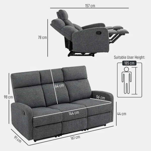 3 zitsbank, individueel verstelbare rugleuningen, voetensteun, stoffen bekleding, metaal, grijs 4