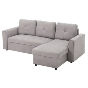 3 zitsbank met slaapfunctie, slaapbank met chaise longue, gestoffeerde bank, grijs 1
