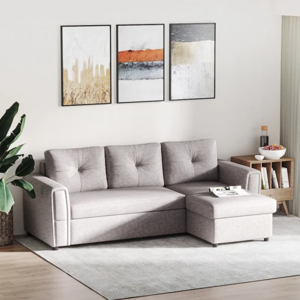3 zitsbank met slaapfunctie, slaapbank met chaise longue, gestoffeerde bank, grijs 2