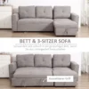 3 zitsbank met slaapfunctie, slaapbank met chaise longue, gestoffeerde bank, grijs 5