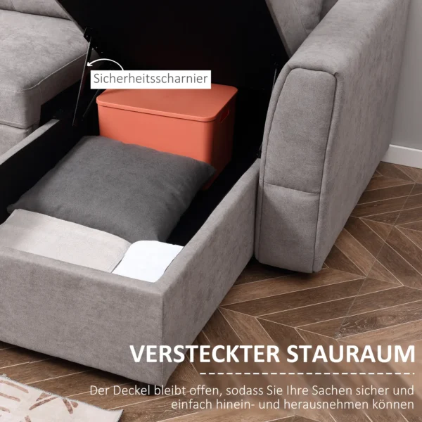 3 zitsbank met slaapfunctie, slaapbank met chaise longue, gestoffeerde bank, grijs 6
