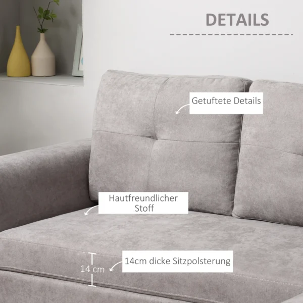 3 zitsbank met slaapfunctie, slaapbank met chaise longue, gestoffeerde bank, grijs 7