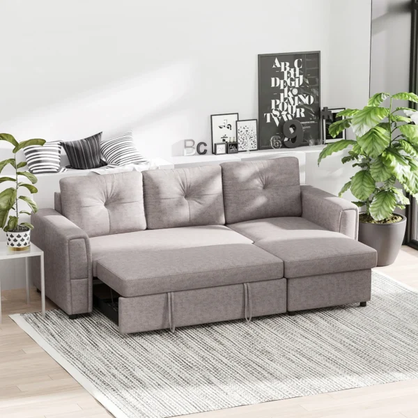 3 zitsbank met slaapfunctie, slaapbank met chaise longue, gestoffeerde bank, grijs 8