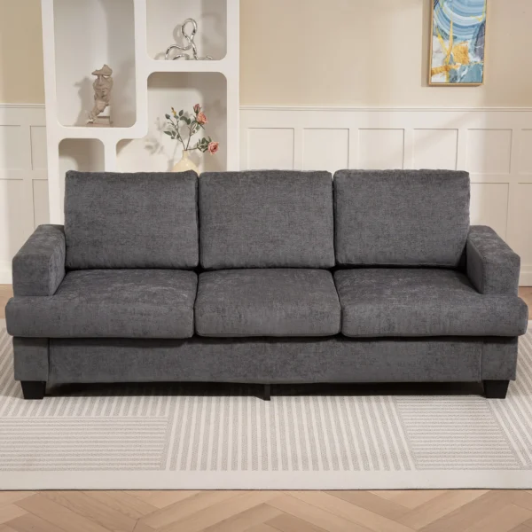 3 zitsbank, woonkamerbank voor 3 personen, stoffen bekleding, stalen frame, gestoffeerde bank, grijs 10