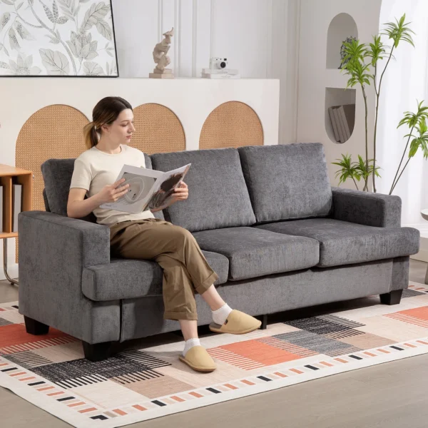 3 zitsbank, woonkamerbank voor 3 personen, stoffen bekleding, stalen frame, gestoffeerde bank, grijs 2