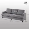 3 zitsbank, woonkamerbank voor 3 personen, stoffen bekleding, stalen frame, gestoffeerde bank, grijs 4