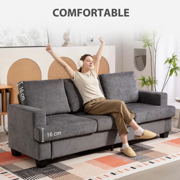 3 zitsbank, woonkamerbank voor 3 personen, stoffen bekleding, stalen frame, gestoffeerde bank, grijs 6