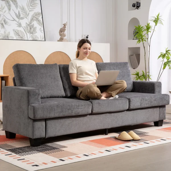 3 zitsbank, woonkamerbank voor 3 personen, stoffen bekleding, stalen frame, gestoffeerde bank, grijs 8