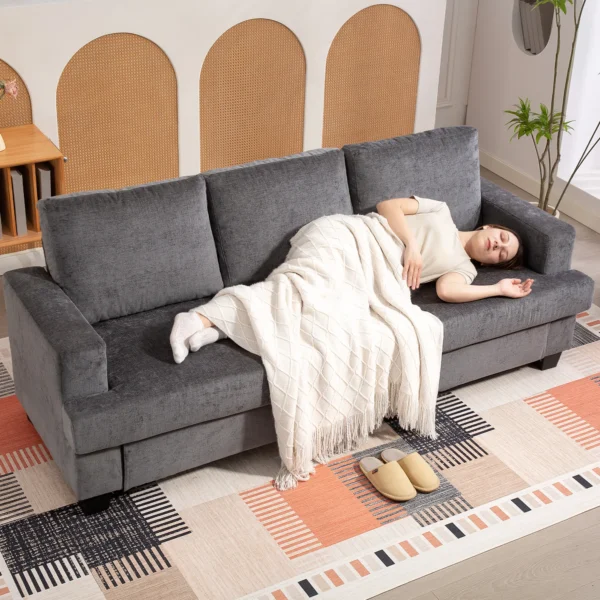 3 zitsbank, woonkamerbank voor 3 personen, stoffen bekleding, stalen frame, gestoffeerde bank, grijs 9