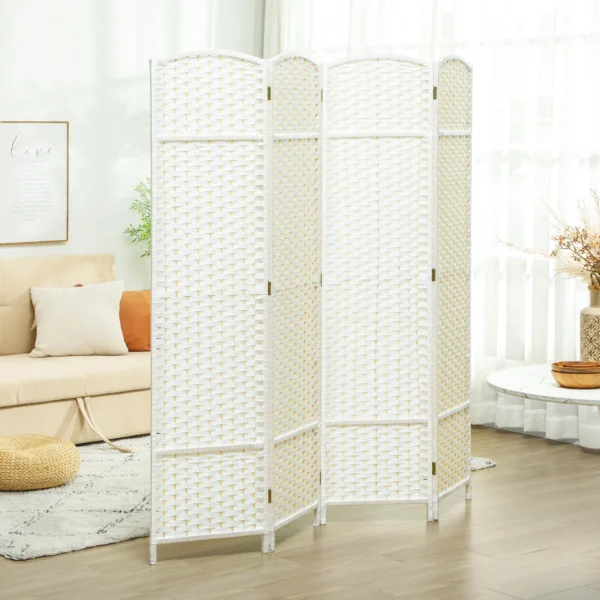 4 delige kamerscherm, opvouwbare privacy scherm, privacy wand voor woonkamer, slaapkamer, thuiskantoor, wit 2