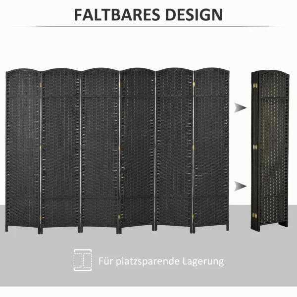 6 delige kamerscherm, opvouwbare privacy scherm, privacy wand voor woonkamer, slaapkamer, thuiskantoor, zwart 6