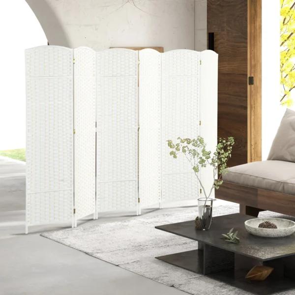 6 delige kamerverdeler, opvouwbare privacy scherm, privacy wand voor woonkamer, slaapkamer, thuiskantoor, wit 2