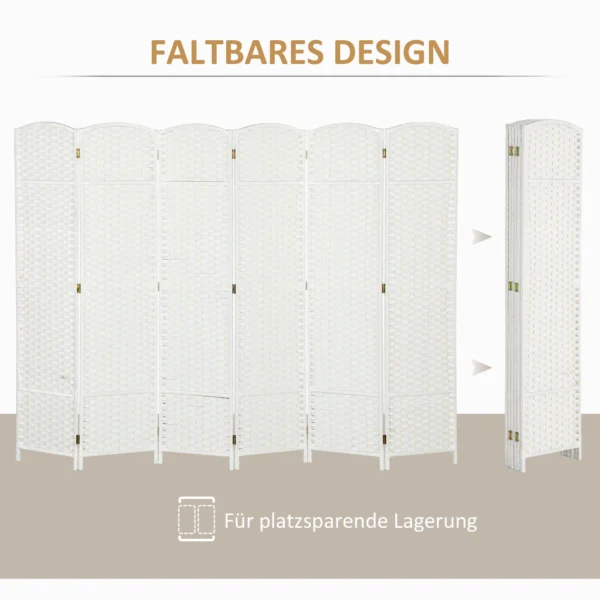 6 delige kamerverdeler, opvouwbare privacy scherm, privacy wand voor woonkamer, slaapkamer, thuiskantoor, wit 6