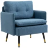Accentstoel met knoopstiksels, gestoffeerde stoel, afneembare kussens, zwart + goud + blauw 1