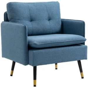 Accentstoel met knoopstiksels, gestoffeerde stoel, afneembare kussens, zwart + goud + blauw 1