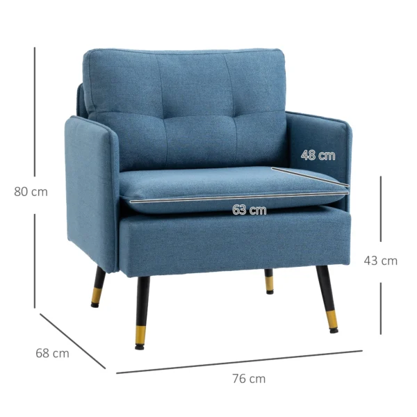 Accentstoel met knoopstiksels, gestoffeerde stoel, afneembare kussens, zwart + goud + blauw 4