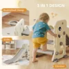 Aiyaplay 3 in 1 kinder glijbaan met klimrek, basketbalnet bal, opvouwbare indoor peuterglijbaan voor kinderen van 2 5 jaar 6