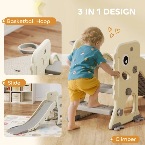 Aiyaplay 3 in 1 kinder glijbaan met klimrek, basketbalnet bal, opvouwbare indoor peuterglijbaan voor kinderen van 2 5 jaar 6
