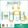 Aiyaplay 9 in 1 glijbaan en schommelset voor peuters, met basketbalring, telescoop, tekenbord, kikker design, geel+groen 4