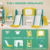 Aiyaplay 9 in 1 glijbaan en schommelset voor peuters, met basketbalring, telescoop, tekenbord, kikker design, geel+groen 5