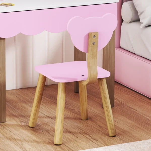 Aiyaplay kinder kaptafel set met kruk, make up spiegel, beervorm, lade, mdf, roze 10