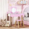 Aiyaplay kinder kaptafel set met kruk, make up spiegel, beervorm, lade, mdf, roze 2