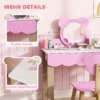 Aiyaplay kinder kaptafel set met kruk, make up spiegel, beervorm, lade, mdf, roze 8