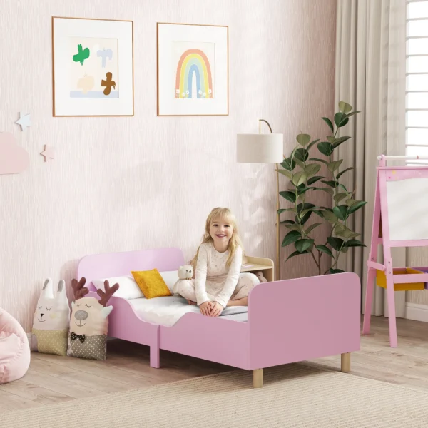 Aiyaplay kinderbedframe, enkel bedframe voor kinderen, veiligheidshek, klein bed voor kinderkamer, mdf, zonder matras, roze 2