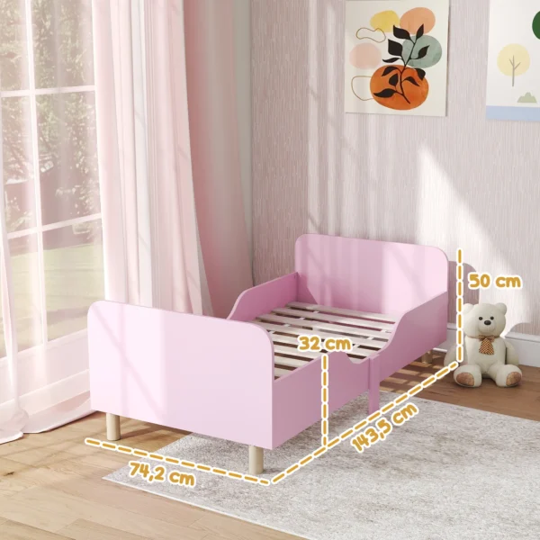 Aiyaplay kinderbedframe, enkel bedframe voor kinderen, veiligheidshek, klein bed voor kinderkamer, mdf, zonder matras, roze 4