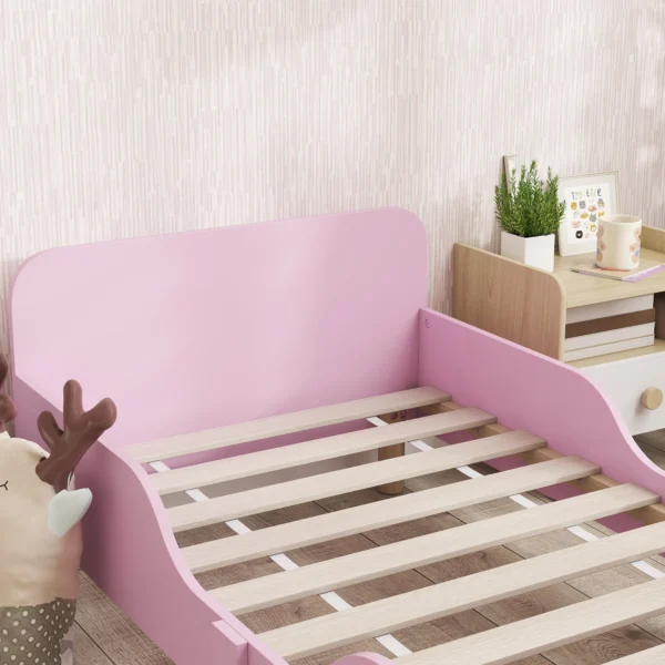 Aiyaplay kinderbedframe, enkel bedframe voor kinderen, veiligheidshek, klein bed voor kinderkamer, mdf, zonder matras, roze 5