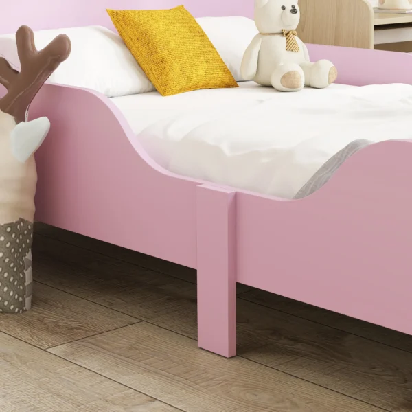 Aiyaplay kinderbedframe, enkel bedframe voor kinderen, veiligheidshek, klein bed voor kinderkamer, mdf, zonder matras, roze 6