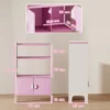 Aiyaplay kinderboekenkast, 2 planken, 2 kasten, vrijstaand, anti kantelontwerp, antislipvoeten, mdf, roze+wit 4