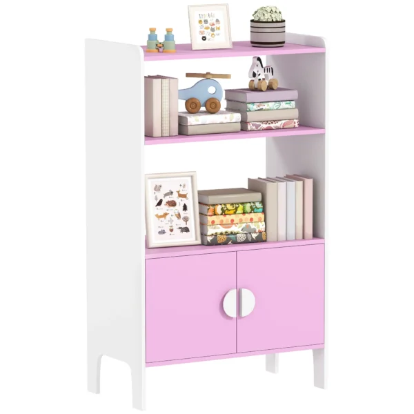 Aiyaplay kinderboekenkast, 2 planken, 2 kasten, vrijstaand, anti kantelontwerp, antislipvoeten, mdf, roze+wit 7