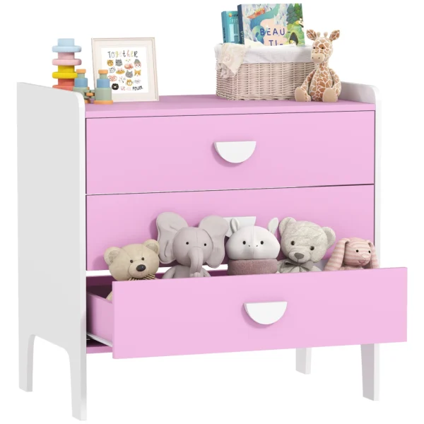 Aiyaplay kinderkast met 3 lades, mdf, opbergkast voor kinderen, roze+wit 7