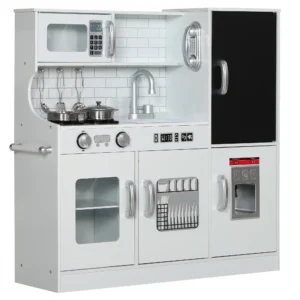 Aiyaplay kinderkeuken, speelkeuken met telefoon, schoolbord, magnetron, fornuis, spoelbak, accessoires, ijsmachine, 3 8 jaar, wit 1
