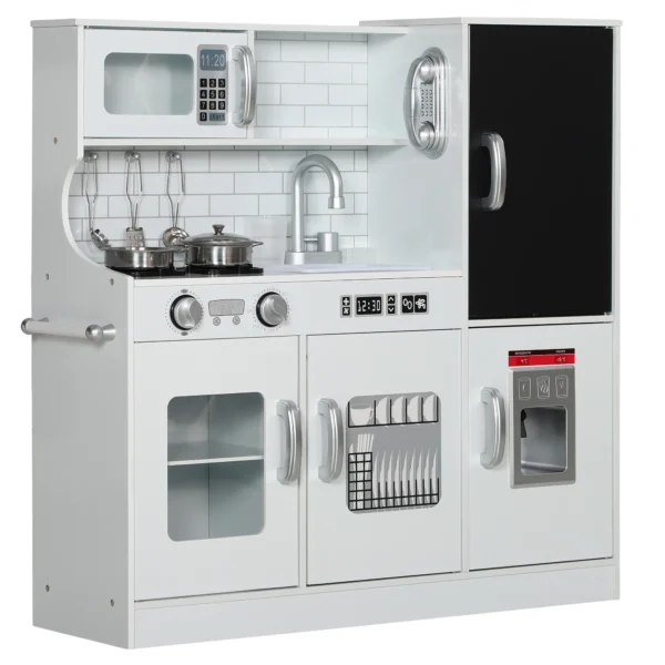 Aiyaplay kinderkeuken, speelkeuken met telefoon, schoolbord, magnetron, fornuis, spoelbak, accessoires, ijsmachine, 3 8 jaar, wit 1
