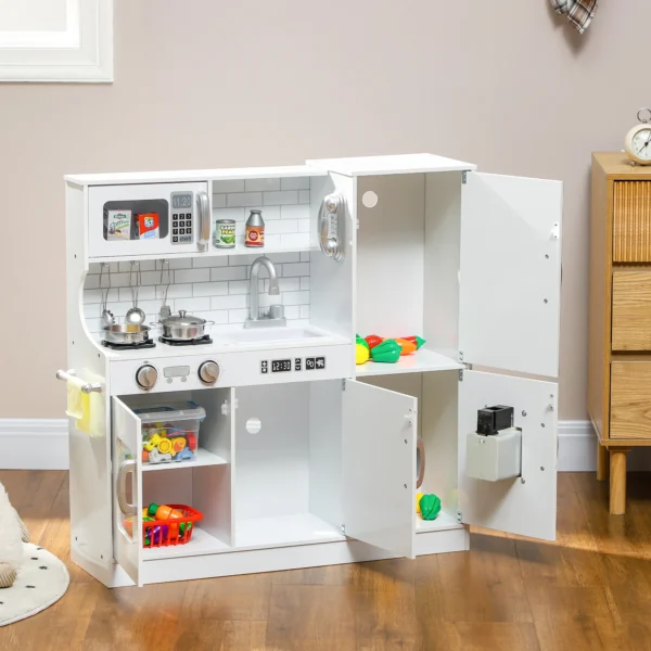 Aiyaplay kinderkeuken, speelkeuken met telefoon, schoolbord, magnetron, fornuis, spoelbak, accessoires, ijsmachine, 3 8 jaar, wit 10