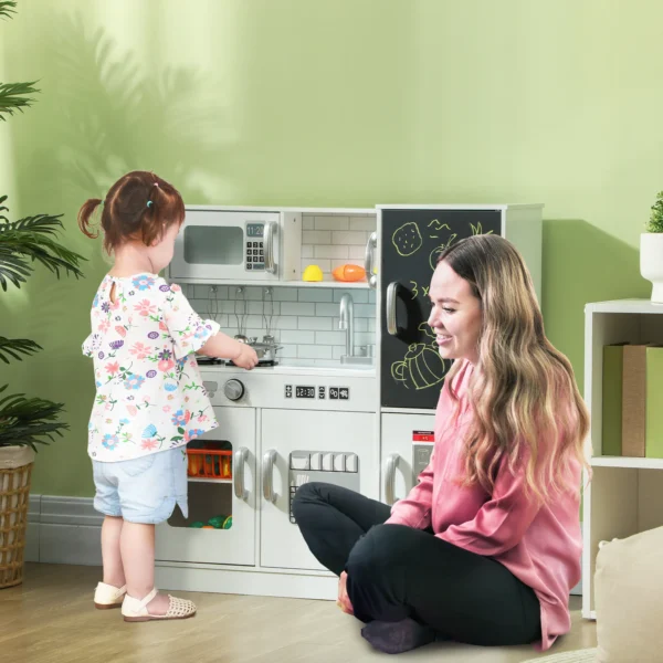 Aiyaplay kinderkeuken, speelkeuken met telefoon, schoolbord, magnetron, fornuis, spoelbak, accessoires, ijsmachine, 3 8 jaar, wit 2