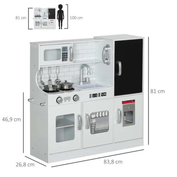Aiyaplay kinderkeuken, speelkeuken met telefoon, schoolbord, magnetron, fornuis, spoelbak, accessoires, ijsmachine, 3 8 jaar, wit 4