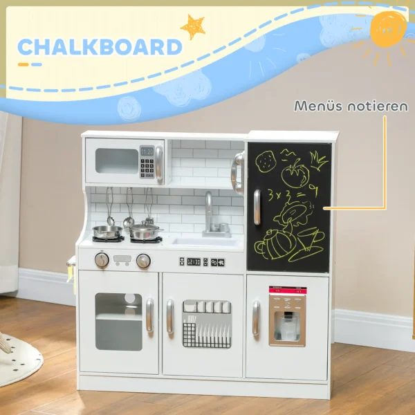 Aiyaplay kinderkeuken, speelkeuken met telefoon, schoolbord, magnetron, fornuis, spoelbak, accessoires, ijsmachine, 3 8 jaar, wit 5