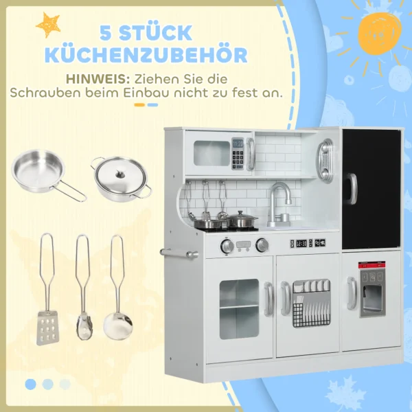 Aiyaplay kinderkeuken, speelkeuken met telefoon, schoolbord, magnetron, fornuis, spoelbak, accessoires, ijsmachine, 3 8 jaar, wit 8