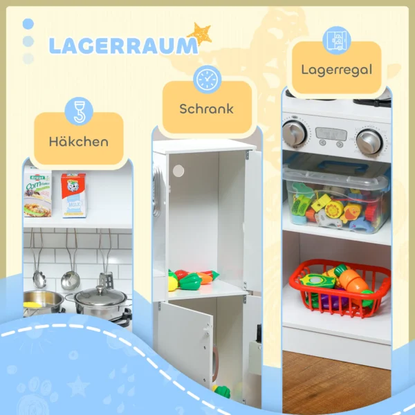 Aiyaplay kinderkeuken, speelkeuken met telefoon, schoolbord, magnetron, fornuis, spoelbak, accessoires, ijsmachine, 3 8 jaar, wit 9