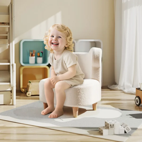 Aiyaplay kinderstoel, pluche stoel met berenoren, fleece hoes, schuimstof, beige 2