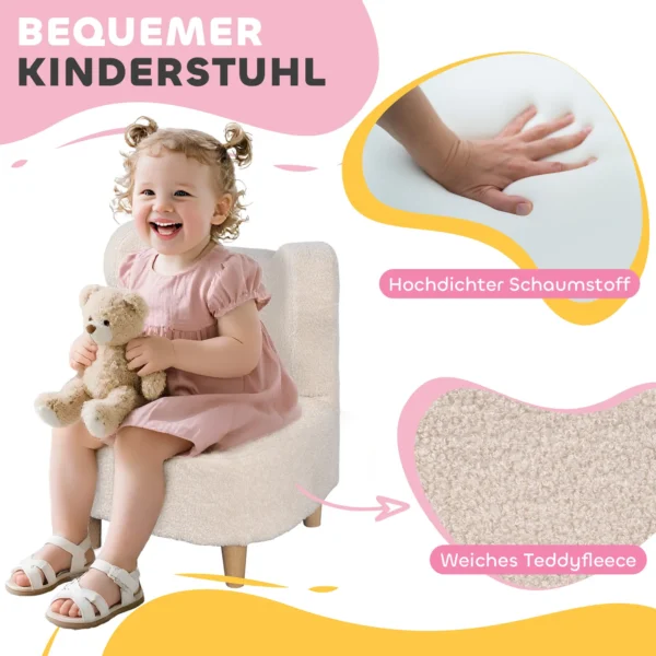 Aiyaplay kinderstoel, pluche stoel met berenoren, fleece hoes, schuimstof, beige 5