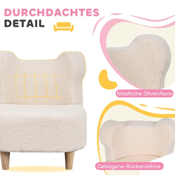 Aiyaplay kinderstoel, pluche stoel met berenoren, fleece hoes, schuimstof, beige 6
