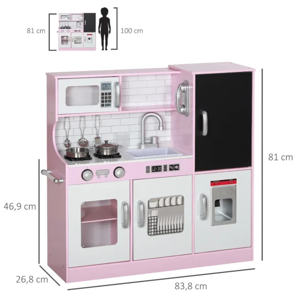 Aiyaplay speelkeukenset met potten, schoolbord, telefoon, ijsmachine, fornuis, 83,8 x 26,8 x 81 cm, roze 4