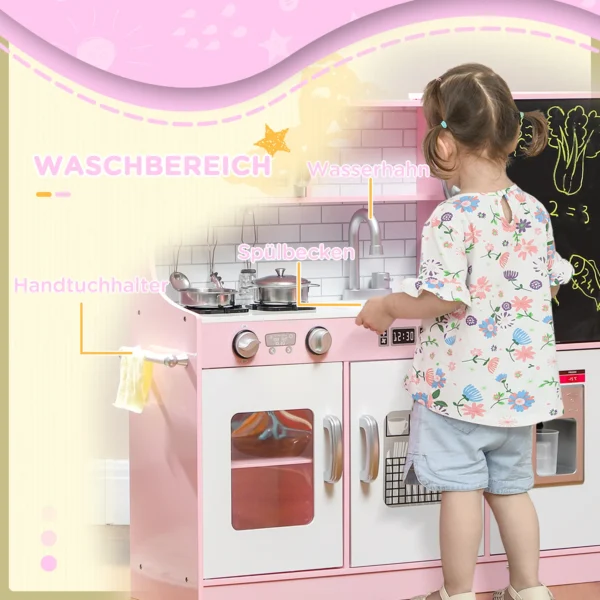 Aiyaplay speelkeukenset met potten, schoolbord, telefoon, ijsmachine, fornuis, 83,8 x 26,8 x 81 cm, roze 8