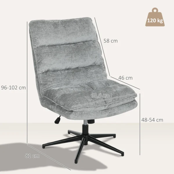 Armloze gestoffeerde stoel, draaibare gestoffeerde bureaustoel met zachte stoffen bekleding, in hoogte verstelbaar, stalen poten, grijs 4
