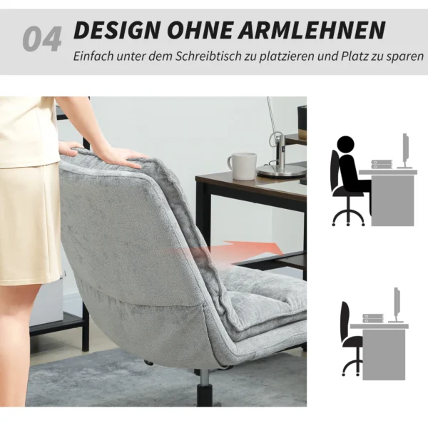 Armloze gestoffeerde stoel, draaibare gestoffeerde bureaustoel met zachte stoffen bekleding, in hoogte verstelbaar, stalen poten, grijs 8